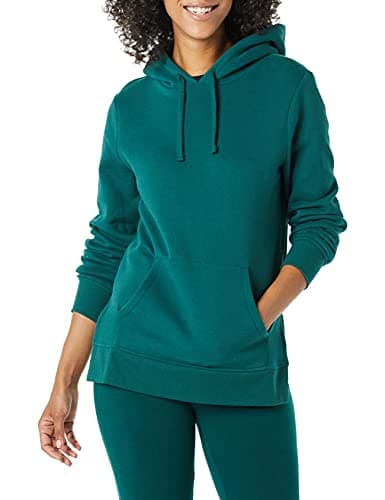 Amazon Essentials Damen Tunika-Sweatshirt aus Fleece mit Kapuze, Dunkelgrün, L Öko