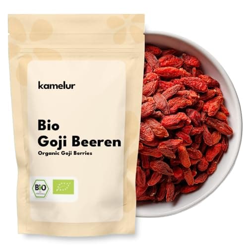 Kamelur 1kg getrocknete BIO Goji Beeren ohne Zusätze - Sonnengetrocknete Goji Beeren aus zertifiziert biologischem Anbau ungezuckert und ungeschwefelt als Snack oder als Zugabe für ein leckeres Müsli Bio