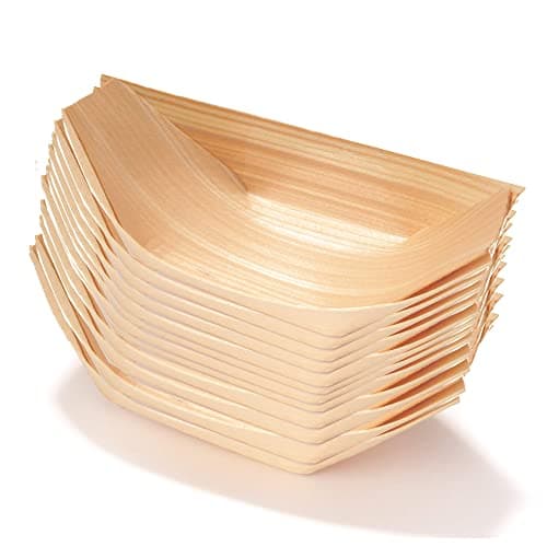 KAIAIWLUO 50Pcs Holzboot Teller,50 PCS Bambus Geschirr Holzboot Gerichte Serviertabletts Einweggeschirr Bambus Schalen Schüssel Servierschüssel für Fingerfood Currywurst Pommes Sushi