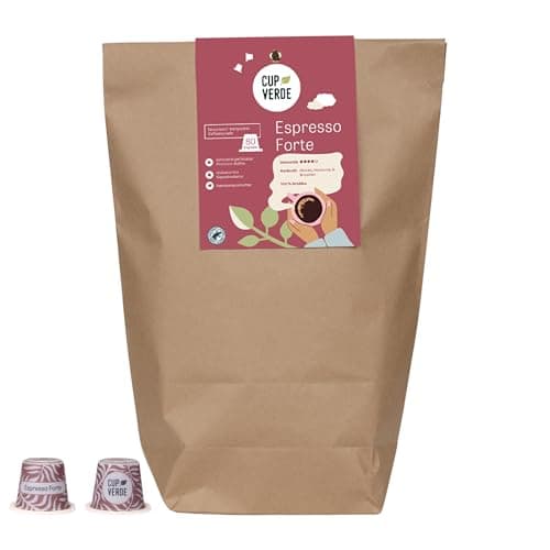 CUP VERDE – 80 Espresso Forte Kaffeekapseln kompatibel mit Nespresso* Extra aromatisch – 100% Arabica – Nachhaltig & heimkompostierbar – Premium Kaffee – Schonende Trommelröstung (80 Stück) - Bio - Öko - Recycling