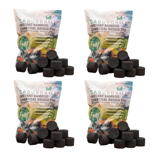 4X Bambus Grillkohle-Briketts je 1 kg - Nachhaltige Holzkohle mit Quick Oxylite, ohne Anzünder nutzbar, grillbereit in 5-8 Min., geruchsneutral, 3 Std. Brenndauer, umweltschonend Öko