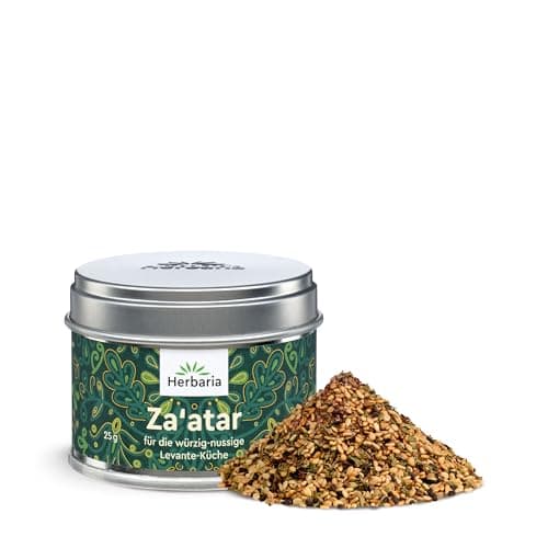 Herbaria Za'atar bio 25g S-Dose – Zatar Gewürz, Zaatar Gewürz - orientalische Bio-Gewürzmischung für Gerichte der Levante Küche - mit erlesenen Zutaten - in nachhaltiger Aromaschutz-Dose Bio Öko Vegan