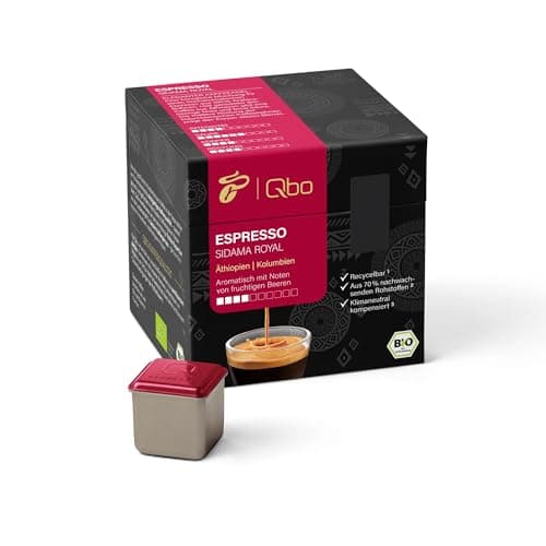 Tchibo Qbo Espresso Sidama Royal Premium Kaffeekapseln, 27 Stück (Espresso, Intensität 4/10, aromatisch fruchtig), nachhaltig, Bio-Siegel, aus 70% nachwachsenden Rohstoffen & klimaneutral kompensiert Bio Öko