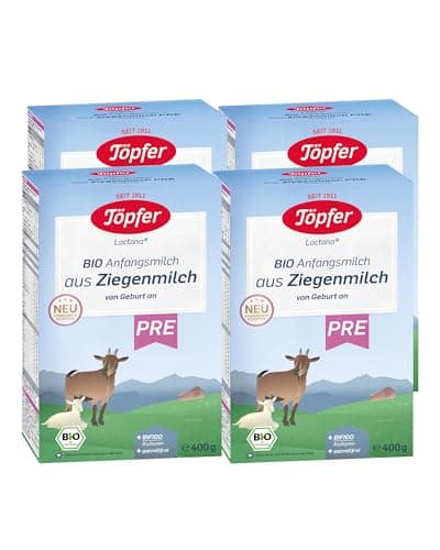 Töpfer Bio Pre Anfangsmilch aus Ziegenmilch - 4 x 400g Milchpulver - Babynahrung zum Zufüttern - Mit kontrollierten Zutaten in Bio-Qualität Bio