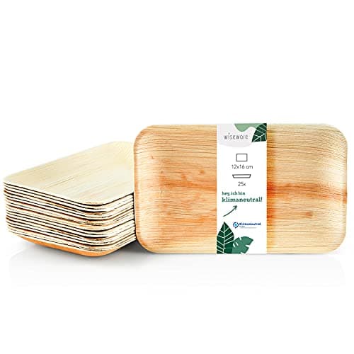 Wiseware Palmblatt Teller rechteckig 12 x 16 cm – 25 Stück – nachhaltige Bio Einwegteller – biologisch abbaubares Palmblattgeschirr – plastikfreies kompostierbares Partygeschirr Bio Öko