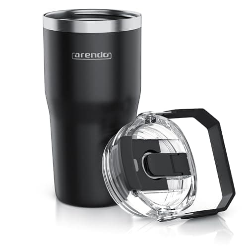 Arendo - Thermosflasche to go – Edelstahl Thermobecher mit Deckel – 600 ml – 100% auslaufsicher – Einhandbedienung – Trinköffnung mit Klappverschluss - spülmaschinenfest