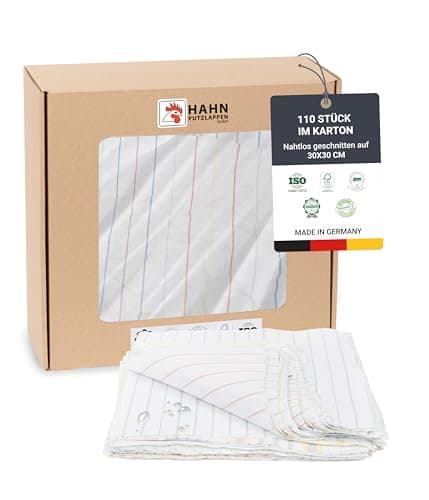 Hahn Putzlappen® Baumwolle Bunt [110 STK.] – 30×30 cm – Dünn, saugstark & langlebig – Für Werkstatt, Gebäudereinigung, Haushalt & Auto – Leicht entnehmbar – 100 % Recycling – Made in DE Öko