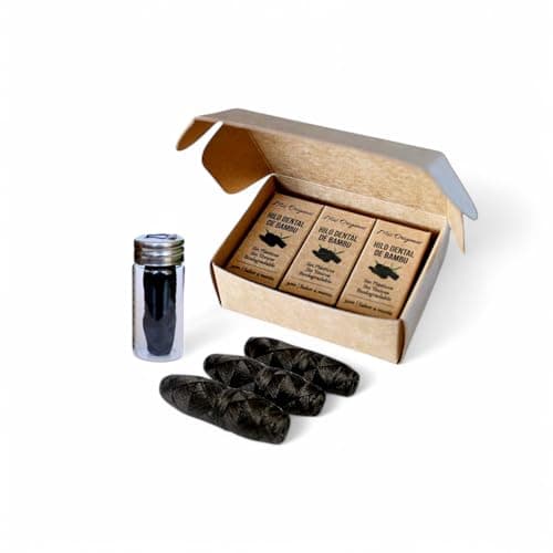 Bambus-Zahnseide mit Aktivkohle. Mikroplastikfrei, ohne PFAS, ohne Fluorid, BPA-frei, biologisch abbaubar, natürliche Minze, im Glasfläschchen (3er-Pack) Bio Öko Vegan