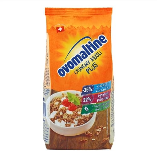 Ovomaltine Crunchy Protein Müsli Plus - Knusper- mit Haferflocken - Cerealienmischung mit 22 Prozent Protein, ein Drittel weniger Zucker und unvergleichlichem Crunch (1 x 300g)