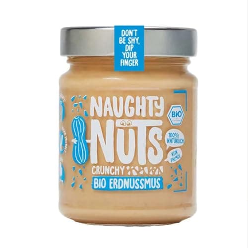 NAUGHTY NUTS Bio Erdnussmus Crunchy | Vegane Erdnussbutter | 100% Natürlich | Ohne Palmöl & Zucker | Ideal Als Topping Für Müsli | 500g Bio Vegan