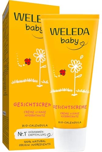 WELEDA Bio Baby Calendula Gesichtscreme - Naturkosmetik Feuchtigkeitscreme mit Mandelöl & Bienenwachs zur Pflege von trockener Haut. Natürliche Gesichtspflege Creme für Babys & Kinder (1x 50ml) Bio