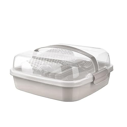 Picknick Set 6 Personen Grau – BPA-freies Plastikbesteck & Geschirr – Gabel, Messer, Löffel, Teller, Becher & Salzstreuer – Inkl. Picknickkorb & Tasche