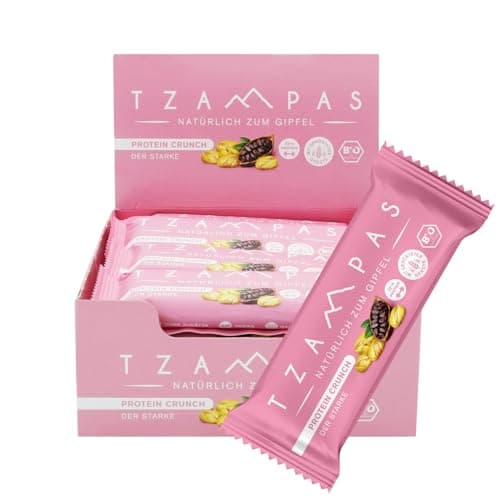 BIO Energieriegel - 16x40g Proteinriegel - Protein Crunch von TZAMPAS® - Nachhaltige Sportriegel mit Superfoods für langfristige Energie - Vegan/Ohne Zusatz von raffiniertem Zucker Bio Öko Vegan