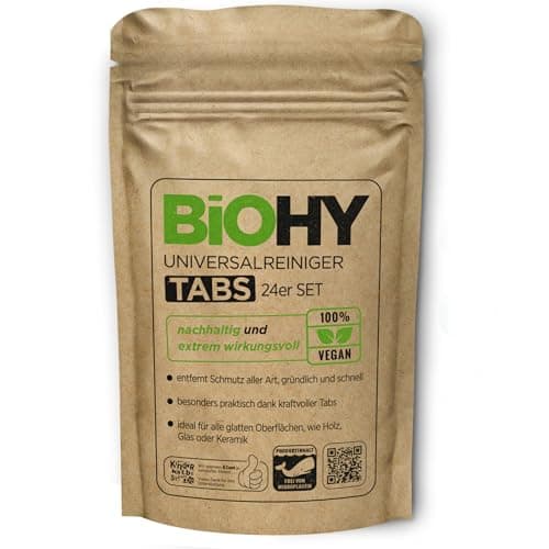 BiOHY Universalreiniger Putzmittel Tabs (24er-Set) | nachhaltige Allzweck-Tabletten zum Auflösen | Haushaltsreiniger | mikroplastikfrei | Küchen-, Bad- & Glasreiniger | entfernt Kalk, Fett - Bio - Öko - Vegan