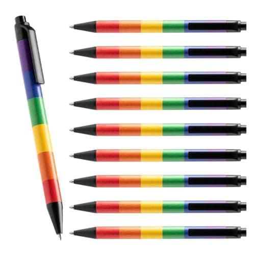 WPRO Regenbogen Kugelschreiber 10er Set – nachhaltige Stifte aus recyceltem Karton mit Clip, blau schreibend – Pride Werbestift & umweltfreundliches Büro-Giveaway Öko