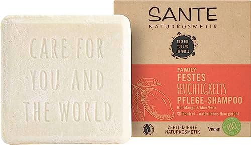 SANTE Naturkosmetik Festes Shampoo für trockenes Haar, Vegane Formel mit Bio-Aloe Vera und Mango, Festes Feuchtigkeits-Shampoo, 1 x 60 g Bio Öko Vegan