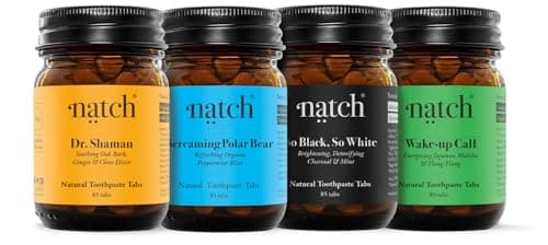 Natch Zahnpasta Tabletten 4er Set je 85 Tabs, Zahnputztabletten Set the Foursome mit vier gesunden Formeln, natürliches Schäumen, vegan & plastikfreie Zahnpasta ohne Fluorid als Alternative - Bio - Vegan