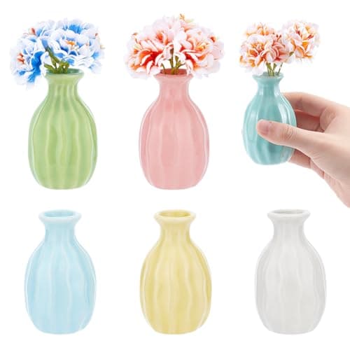 nbeads 6 Stück Blumenvase Aus Keramik, Rustikale Deko Vase Im Boho Stil Moderne Bauernhaus Dekoration Mehrfarbig Schlicht Kleine Vasen Für Blumen Kleine Pflanzen Florales Esszimmer Regal Dekor Öko