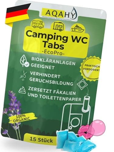 AQAHY Camping Toiletten Zusatz Tabs ECO Pro – mikrobiologische Camping WC Tabs - effektiver Chemietoilette Tabs entfernt unangenehme Gerüche - made in DE Bio Öko