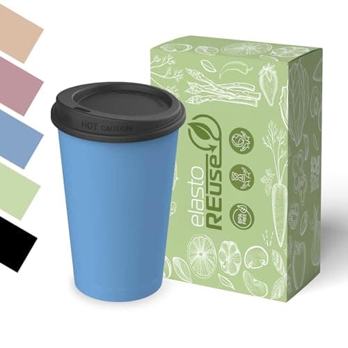 ElastoREuse – Kaffeebecher 250ml Wiederverwendbar für Heißgetränke – Mehrweg Coffee to Go Becher Nachhaltig & Spülmaschinenfest – Kleiner Kunststoff Mehrwegbecher (Blau) Öko
