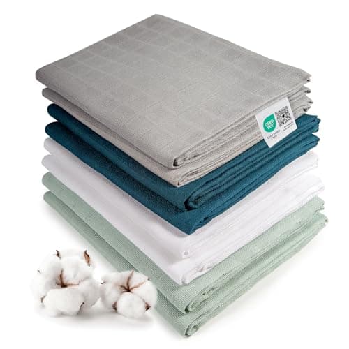 Makian 8 Stück Baby Mullwindeln 80x80 cm Set - Spucktücher/Mulltücher doppelt gewebt, weich aus 100% Baumwolle, Oeko-TEX® Standard 100 geprüft, maschinenwaschbar - Mint Blau Weiß