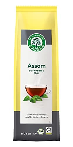 LEBENSBAUM Assam Schwarztee ganzes Blatt, lose, Bio-Tee mit vollmundig-malzigem Geschmack, Schwarztee Teeblätter, 100% natürlicher Genuss, 100 g Bio Öko