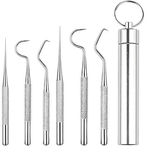 YSHODGU 7 Stück Reisezahnstocher, Edelstahl, Zahnstocher Set, Zahnstocher Set, wiederverwendbar, für Outdoor, Picknicks und Camping