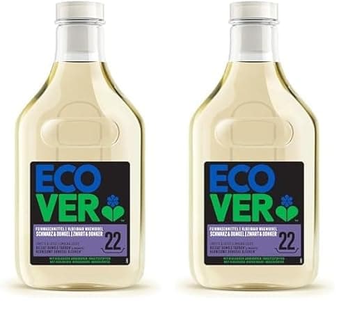 Ecover Bio Feinwaschmittel Schwarz & Dunkel, Lime & Lotos, Flüssigwaschmittel, Ecover Waschmittel für dunkle Wäsche, 22 Ladungen, 1L (Packung mit 2) Bio Öko