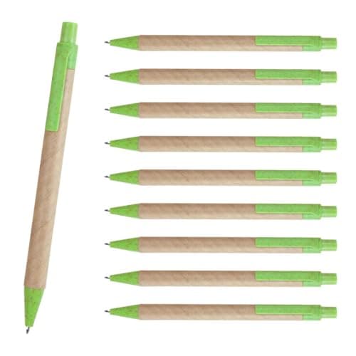 WPRO Kugelschreiber Set Tom 10 Stück, grün, recyceltes Papier & Weizenstroh, austauschbare Mine, umweltfreundlich & nachfüllbar · blau schreibend · nachhaltiger Bürobedarf Öko
