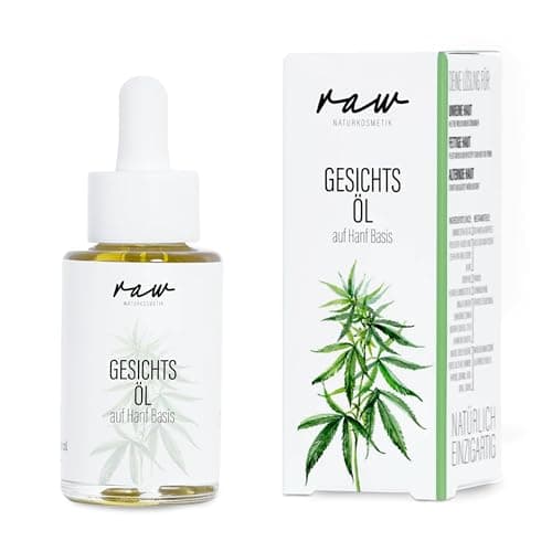 raw Kosmetik Natürliches Hanf Gesichtsöl, 30ml, kaltgepresstes Bio-Öl, ideal bei Akne, Neurodermitis und Pickeln, beruhigt und regeneriert, für empfindliche Haut, 100% vegan und nachhaltig Bio Öko Vegan
