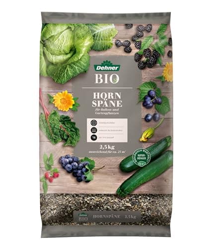 Dehner Bio Hornspäne, hochwertiger Dünger für Balkonpflanzen/Gartenpflanzen, ökologischer Universaldünger, natürliche Langzeitwirkung, 2.5 kg, ca. 25 qm, bunt Bio Öko