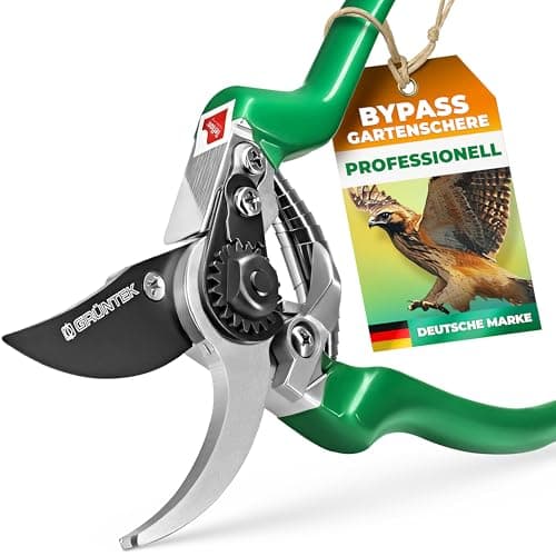 GRÜNTEK Gartenschere FALKE Teflon Baumschere, Klinge aus japanischem SK5 Stahl, Bypass Pflanzenschere 215 mm Secateurs, Ergonomische Garten-Pflanzen-Blumenschere Öko
