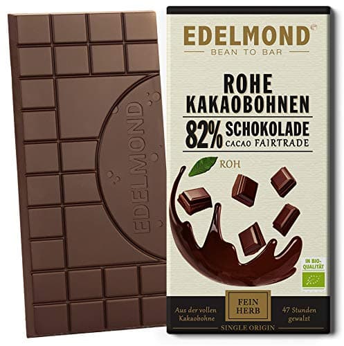Edelmond Rohe Bio Schokolade 82 % – vegane Tafel mit Kokosblütennektar – Single Origin Kakao, fair gehandelt, handgemacht in Deutschland (1 Tafel, 75 g) - Bio - Vegan