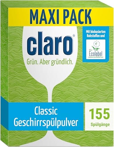 claro Classic Öko Geschirrspülpulver - 2,8 KG Spülmaschinen-Pulver - phosphatfrei, umweltfreundlich & vegan - 155 Spülgänge Bio Öko Vegan