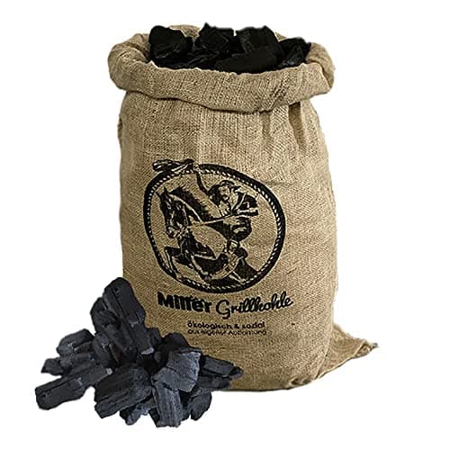 Miller Grillkohle 10kg Holzkohle für den Grill – kaum Rauch, schnelle Grillbereitschaft, Lange Glut, hohe Temperatur – nachaltige Grill-Kohle 10 kg aus Eukalyptusholz im Jutesack Öko