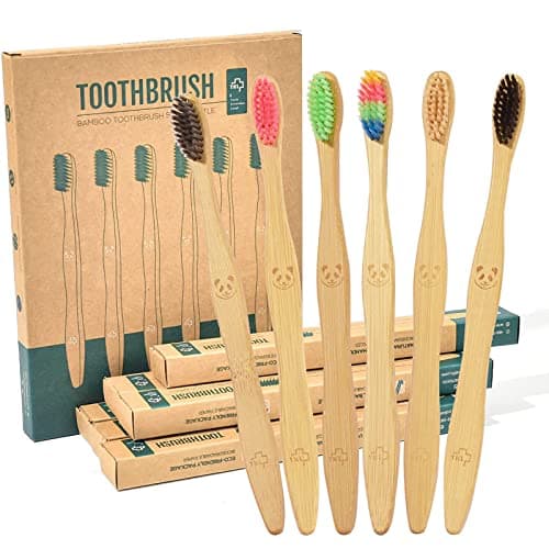12 Stück Bambus Zahnbürsten mit Weichen Borsten, Natürliche Eco Friendly Biologisch Abbaubare Holzkohle Zahnbürsten Bio Öko