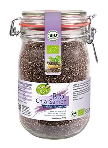 KOPP Vital® Bio Chia-Samen im Bügelglas 700 g - Bio-Qualität - ohne Gentechnik – Zusatzstofffrei - dekorativen Bügelglas - Premium Chia-Samen Bio