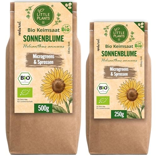 Little Plants Bio Sonnenblume Sprossen Samen [250g] - Sonnenblumen-Samen - Sonnenblumensprossen & Microgreens zum Keimen (inkl. Ebook) Bio Öko