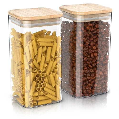 Arendo - Vorratsgläser mit Deckel - 2er Set - Behälter aus Glas – hitzebeständig – Vorratsdosen mit Bambusdeckel - luftdicht - für Müsli Zucker Mehl Kaffee Reis