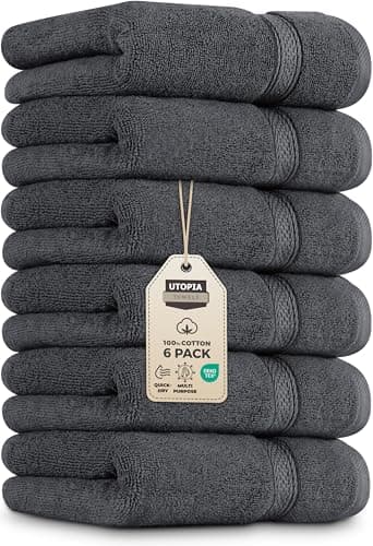 Utopia Towels - Handtücher Set aus Baumwolle - 100% Baumwolle ultraweich und sehr saugfähig, 41x71 cm - 6er Pack (Grau) Bio