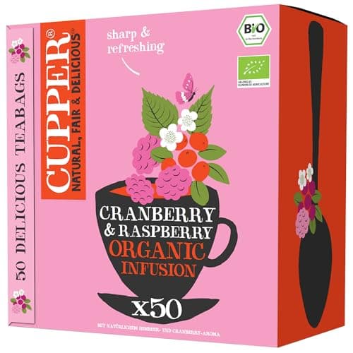 Cupper Bio Tee Vorratspackung Cranberry and Raspberry, Früchtetee, 50 ungebleichte Teebeutel I Big Pack I Perfekt fürs Büro I fair gehandelt I plastikfeie Teebeutel Bio Öko
