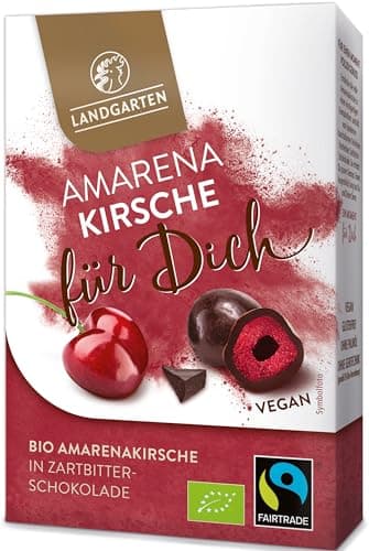 Landgarten | Amarenakirsche für Dich, Kirschen in Veganer Bio Zartbitterschokolade| 1er Pack (90g) Bio Vegan