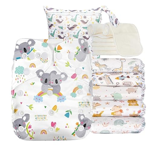 Kolo 6er set waschbare windeln, 6 Stoffwindel einlagen bambus, Windeltasche für unterwegs, Unisex verstellbare Stoffwindeln baby Öko