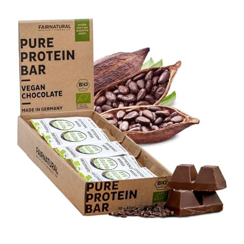 FAIRNATURAL® Protein Riegel Vegan Schokolade [10x45G] - Vegane Whey Proteinriegel ohne Soja & zugesetztem Zucker - Eiweßriegel Herstellung in DE - Pflanzliche Energieriegel - Protein Bar Schoko Bio Öko Vegan