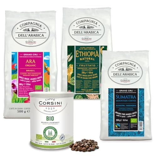 Caffè Corsini - Set Kaffeebohnen Aromatisch Degustationskit Bio & Fairtrade, Erlesen, Nachhaltig, 3x250g + 500g, Gesamt 1,25 kg Bio Öko