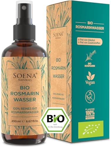 100% BIO ROSMARINWASSER 200ml | [BIO-ZERTIFIZIERT] 100% NATURREIN Aus Echtem Rosmarin Gesichtswasser - Beruhigt & Verfeinert Poren | Für Gesicht Körper & Haare | 100% REIN Bio Öko