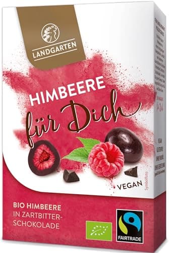 Landgarten | Himbeeren für Dich, Himbeeren in Veganer Bio Zartbitterschokolade| 1er Pack (90g) Bio Vegan
