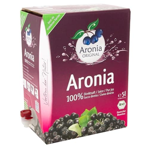 Aronia ORIGINAL Bio Aronia Muttersaft aus deutschem Anbau | 5 Liter Bio Direktsaft aus 100% Aroniabeeren | Vegan, ohne Konservierungsstoffe, ohne Zuckerzusatz (lt. Gesetz) Bio Öko Vegan