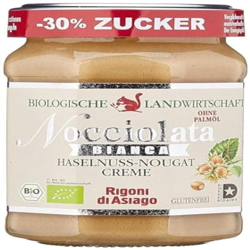 Rigoni di Asiago Nocciolata - Bianca, 1x 250g, weiße Schokolade, Haselnusscreme ohne Palmöl, Nuss Nougat Creme ohne Palmöl, Leckerer Brotaufstrich Bio Öko