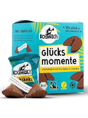koawach Glückskekse Glücksmomente Schokolade Vegan – Schokokeks einzeln verpackte Kekse – Nachhaltig, Bio & Fairtrade – Guarna Kekse mit Koffein Bio Öko Vegan